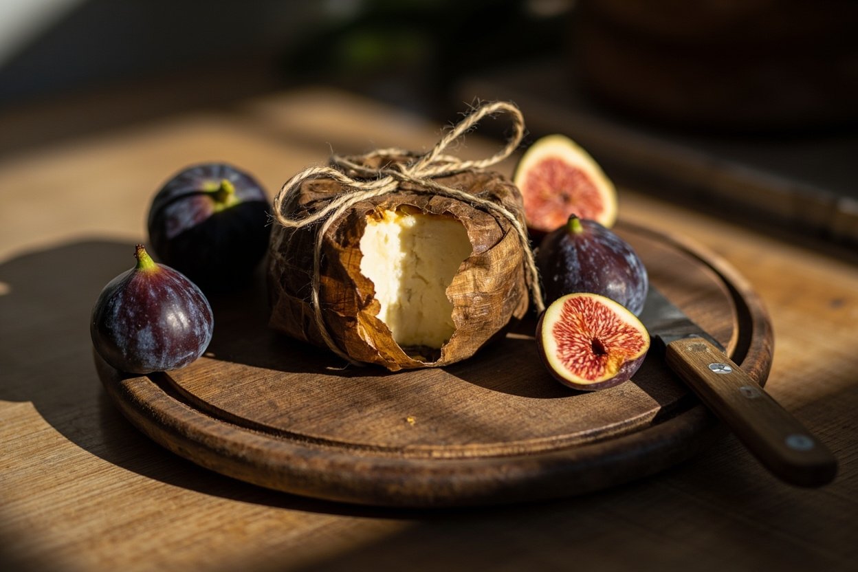 Fromage de chèvre Banon AOP enveloppé dans des feuilles de châtaignier