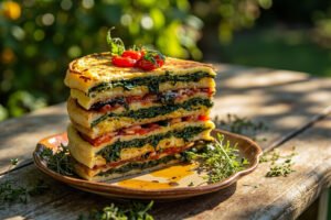 Crespeou provençal, gâteau d omelettes multicouches servi froid en tranches