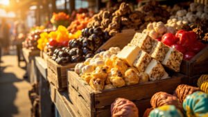 Etal de confiseries provencales sur un marche
