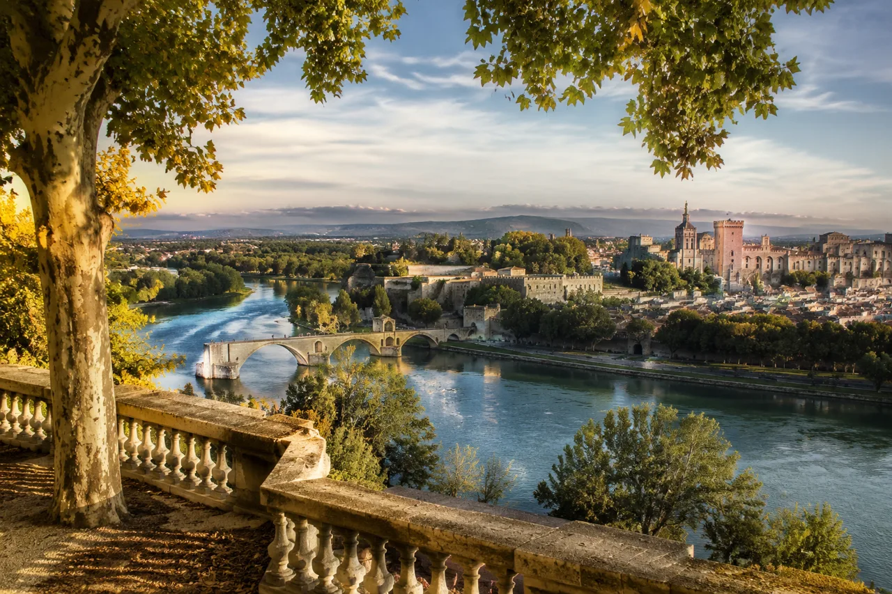 Panorama sur le Rhone et le Palais des Papes depuis le Rocher des Doms