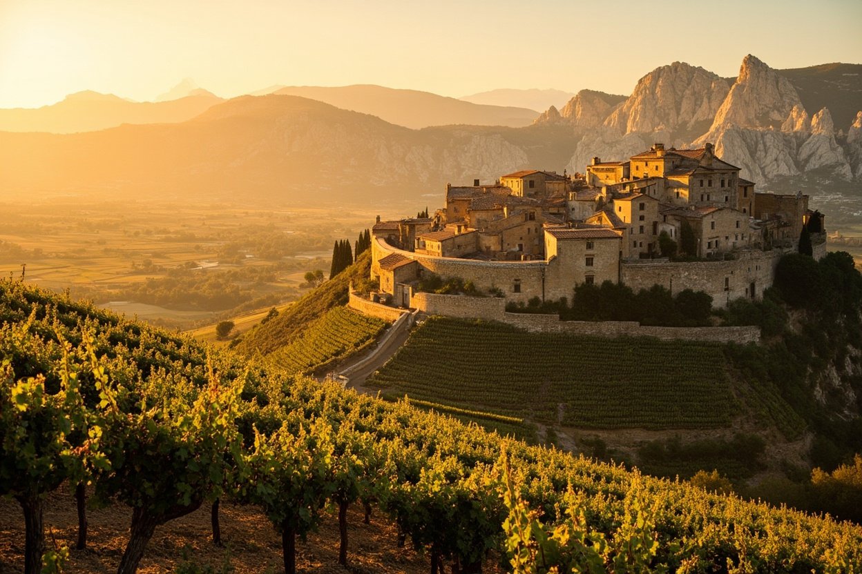 Village medieval de Seguret au pied des Dentelles de Montmirail entoure de vignes