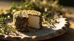 Poivre dane pebre dai, fromage de chevre provencal enrobe de sarriette et herbes
