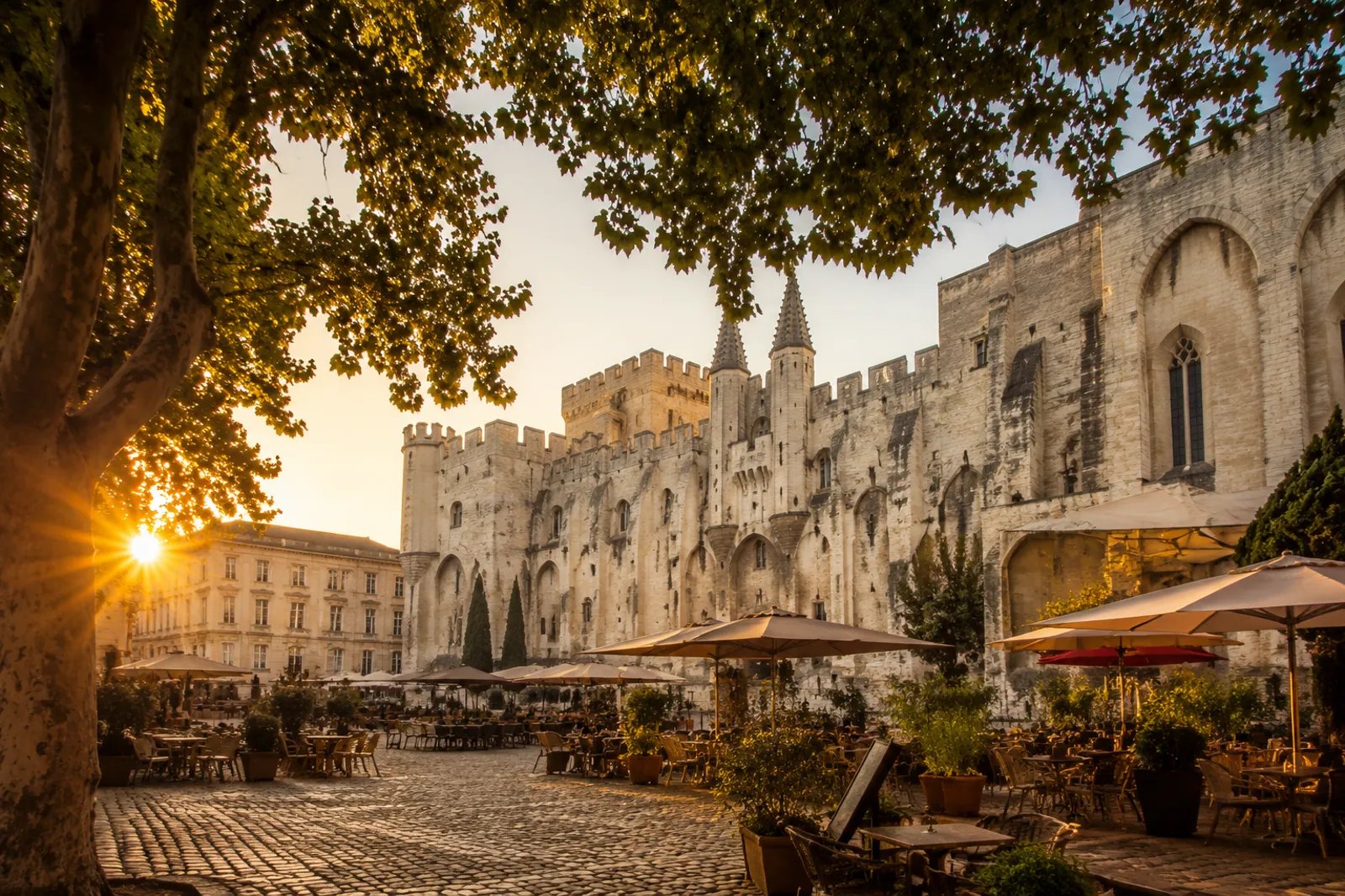 Place du Palais des Papes a Avignon a la golden hour