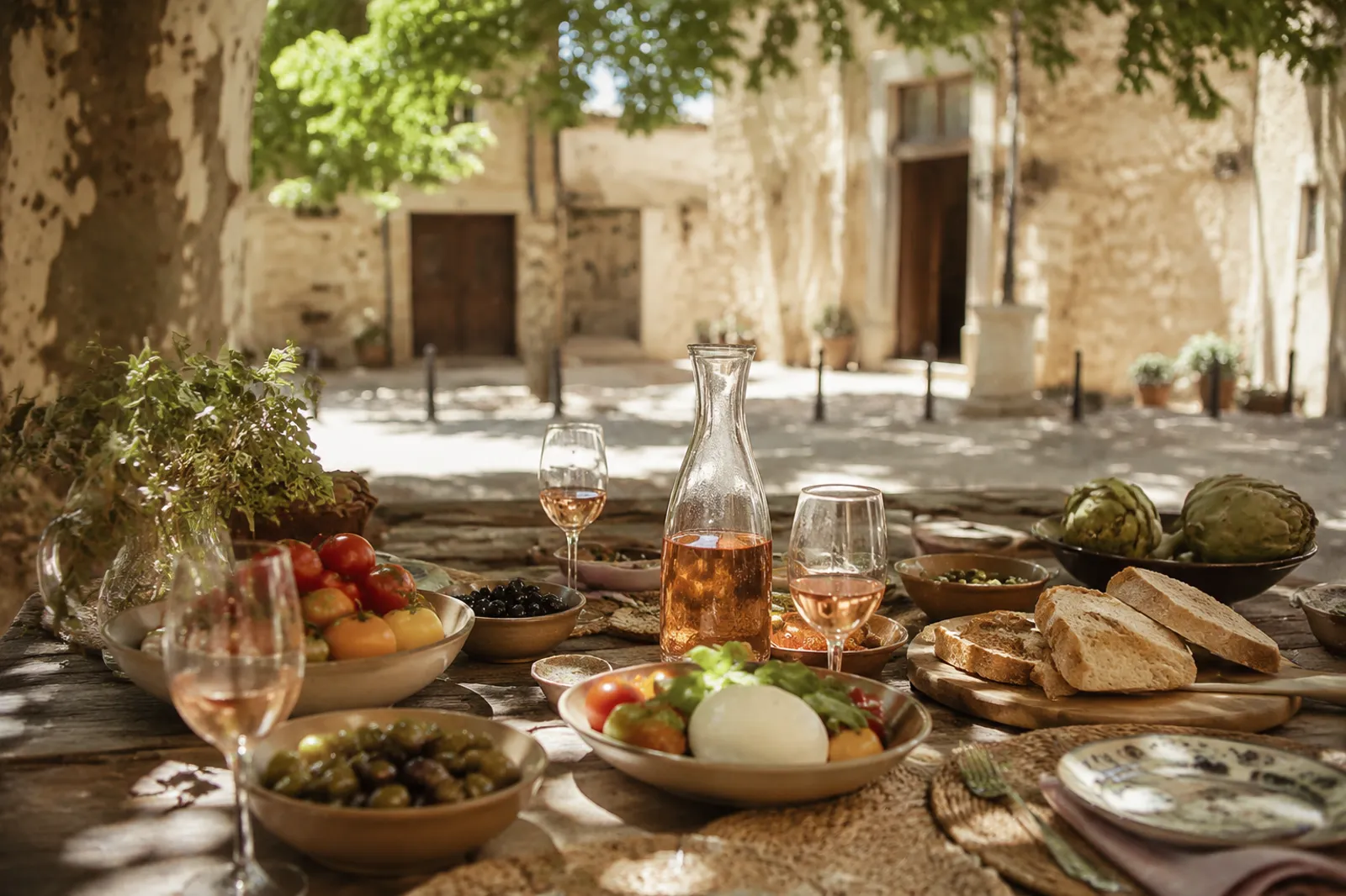 Table provençale dressée en terrasse a Avignon