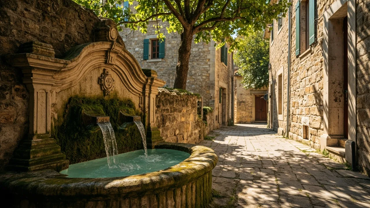 Fontaine ancienne dans une ruelle de Pernes-les-Fontaines en Provence
