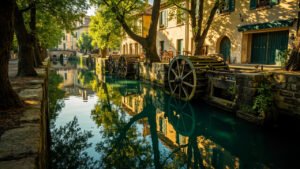 Les roues à aubes et les canaux de L'Isle-sur-la-Sorgue en Provence