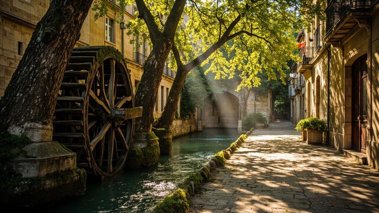 La rue des Teinturiers et ses roues à aubes à Avignon