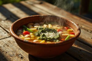 Bol de soupe au pistou provençale aux légumes et basilic