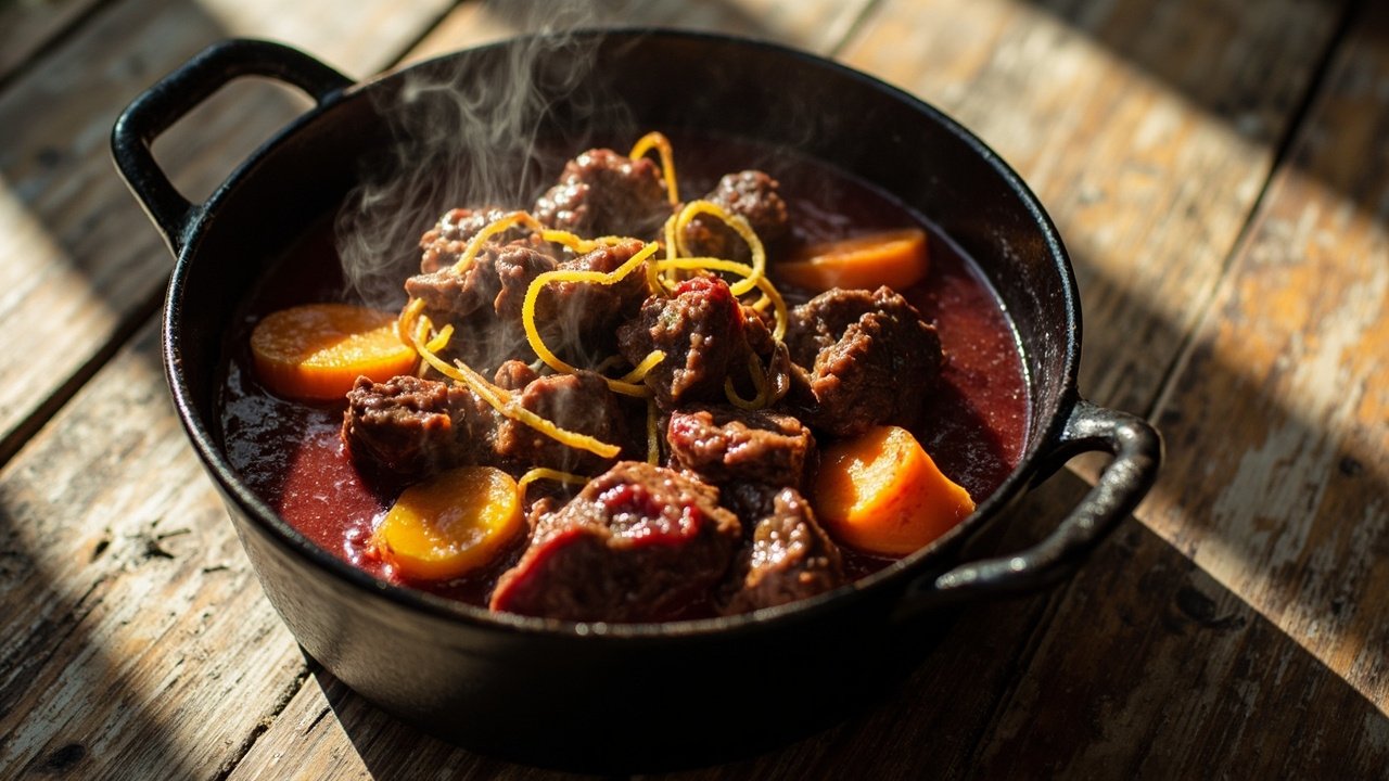 Daube avignonnaise de bœuf mijotée au vin rouge et zeste d orange