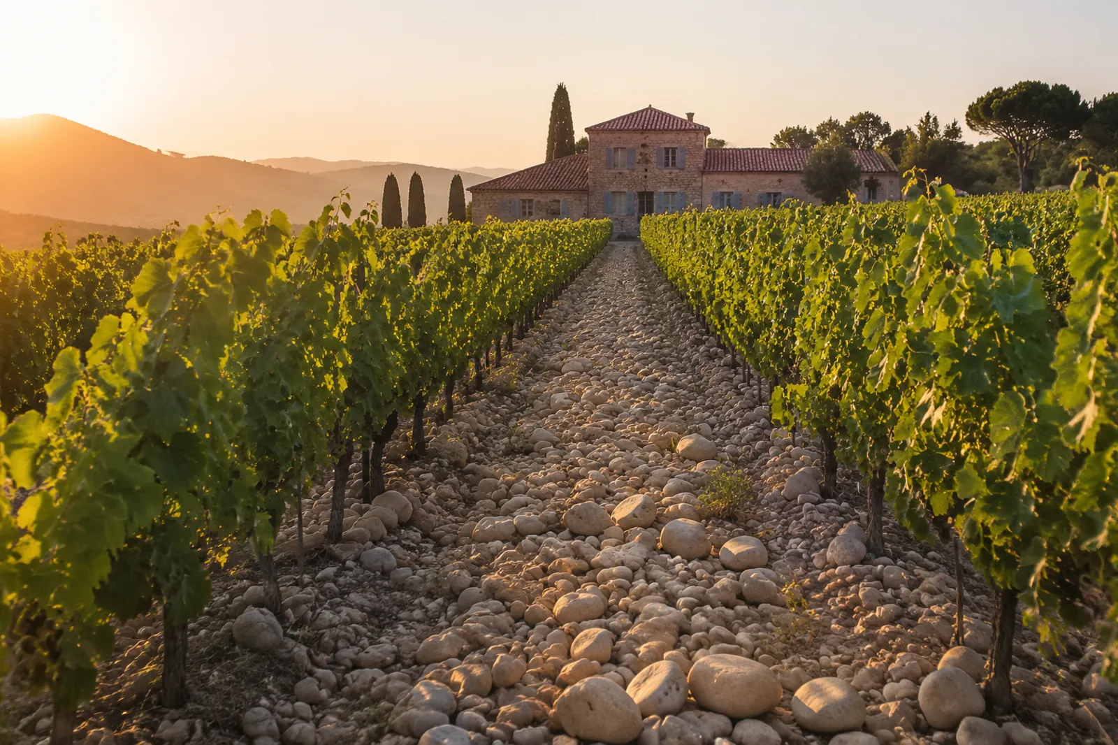 Vignes et galets roules a Chateauneuf-du-Pape pres d Avignon