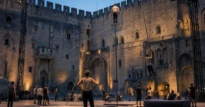 Dans la Cour d’honneur, 22 acrobates préparent une heure de vertige